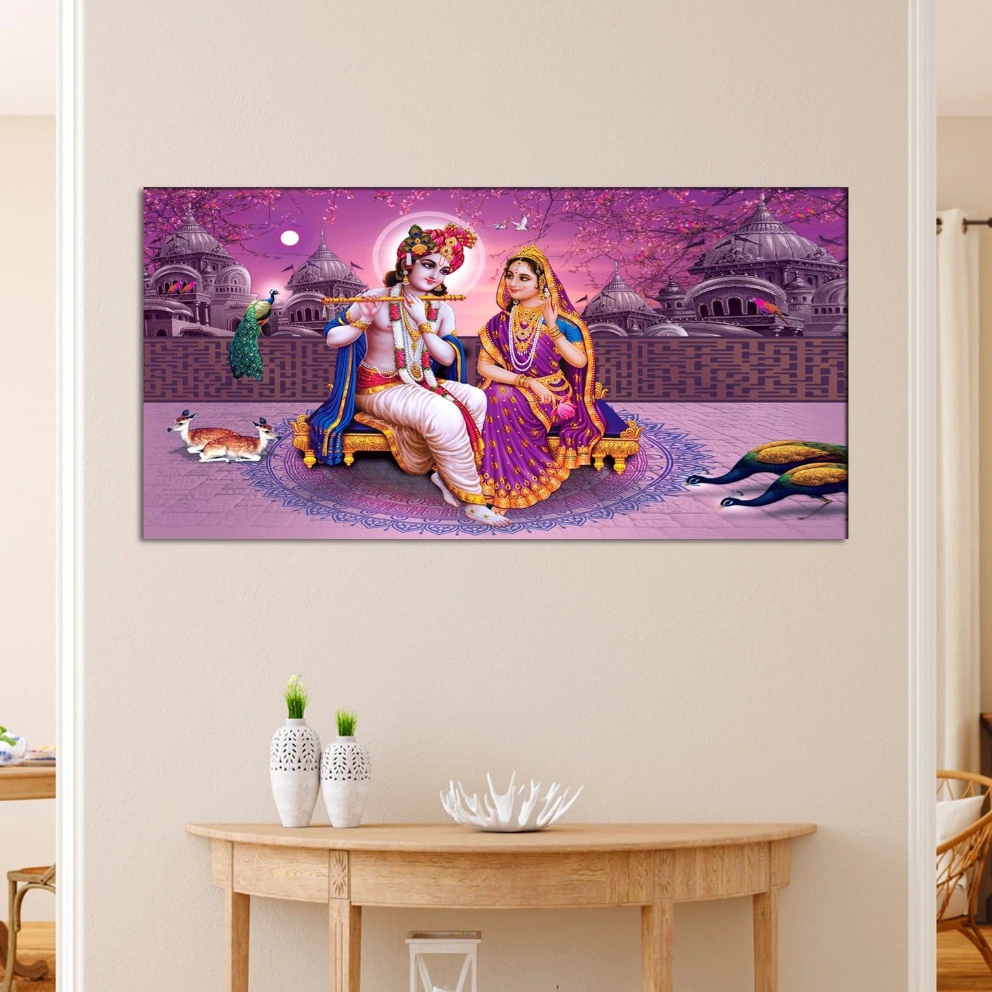 Beautiful Lord Radha Krishna  With Radha Religious Canvas Wall Painting