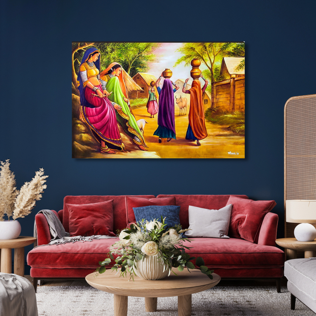 Rajasthani Panihari Ladies with Matka Canvas print Wall Painting