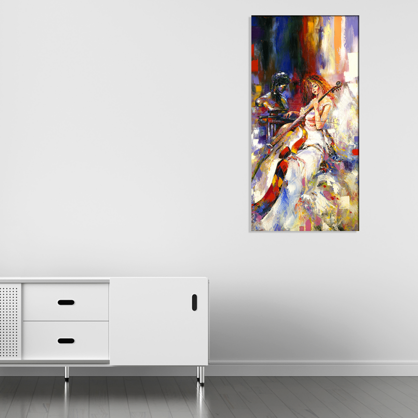 The Girl Plays a Violoncello Abstract Canvas Print Wall Painting