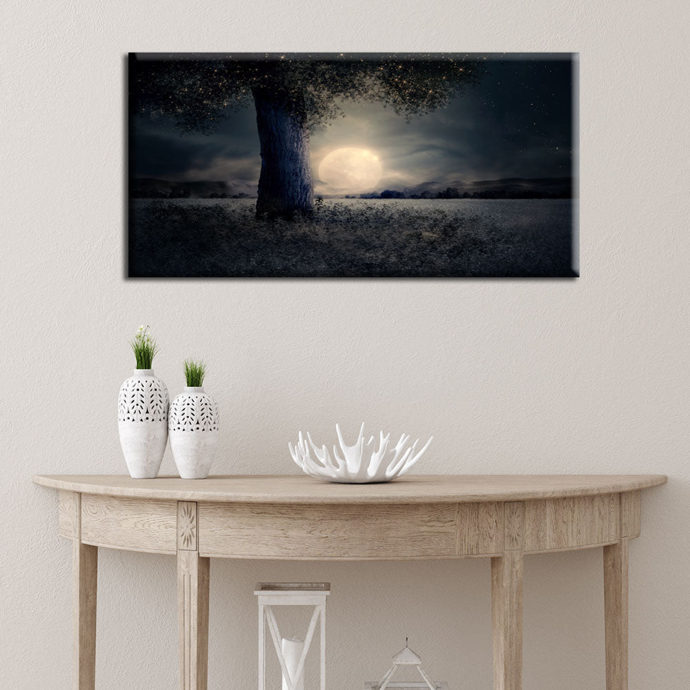 Beautiful Moon And Tree  view Abstract Canvas Wall Painting