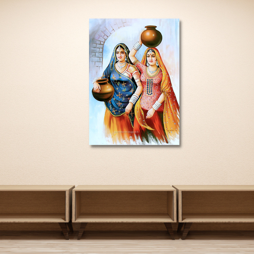 Rajasthani Art Two Women Canvas Print Wall Painting