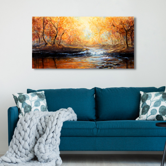 Beautiful Autumn Forest And River Canvas Print Wall Painting