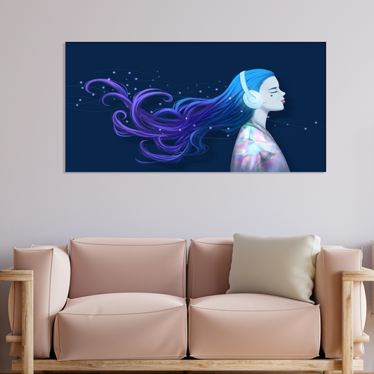 Fashion girl with headphones Canvas Print Wall Painting