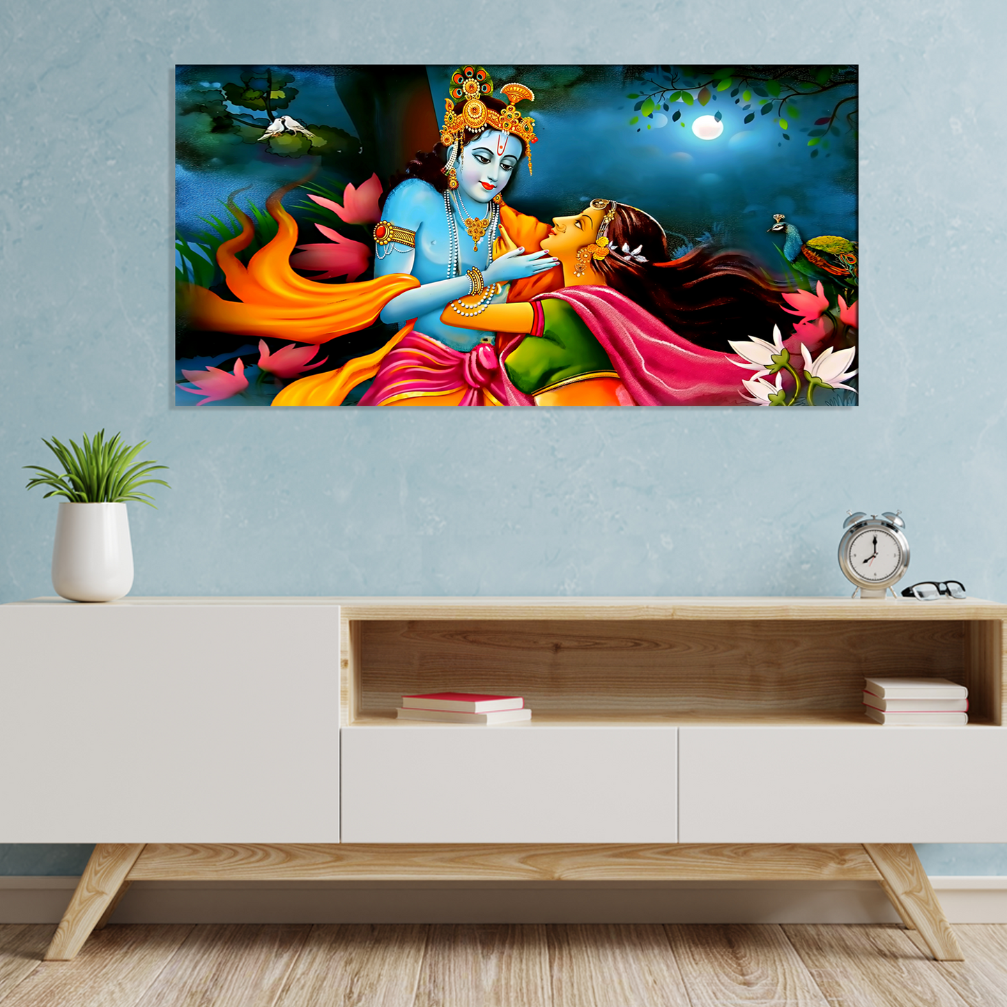 Radha krishna with Blue Tone Canvas Print Wall Painting