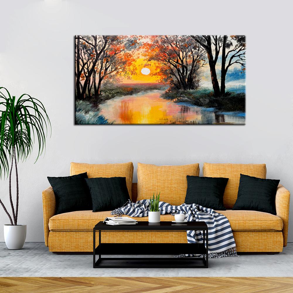 Beautiful Tree Forest River Canvas Wall Painting